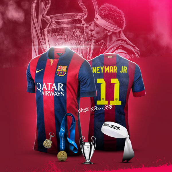 Kit Neymar Campeão da Champions League - Chaveiro - Bandana - Mini Taça Champions Aço e Medalha de Campeão 2015 - "O seu sonho está realizado"